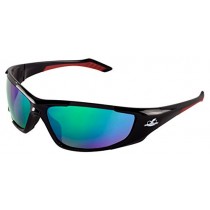 Bullhead Safety Eyewear BH1251612 Javelin, Black Frame, Polarized Green Mirror Lens, Black TPR Nose, Red Temple (1 Pair)