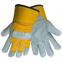 Global Glove 2190 Leather Gunn Cut Premium Grade Glove with Yellow Canvas Back and Washable Safety Cuff, 1.0 mil Thick, Work, (3 Pack) (Small)