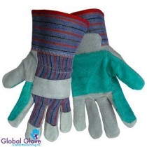 Global Glove 2300DP Leather Gunn Cut Economy Grade Double Palm Glove with Slip-on Cuff, Work, Small, Red (Pack Of 3)