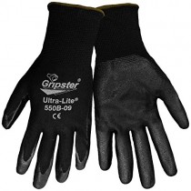 Global Glove 550B Gripster Ultra Light Nitrile Glove with Knit Wrist Liner, Work, Black (Pack of 12) (Large)