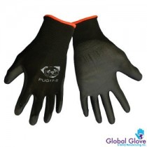Global PUG Work Glove PUG17L Polyurethane/Nylon Glove, Work, Large, Black, (12 PAIR)