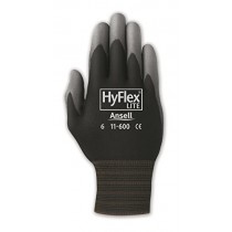 Ansell Hyflex 11-600  Black Nylon Liner Lightweight Assembly Industrial Gloves, Gray Polyurethane Coating, Knitwrist Cuff, X-Large, Size 10 (Pack of 12 Pairs)